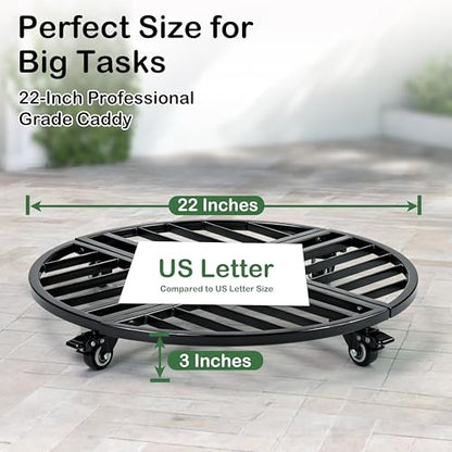 22" Round Metal Plant Caddy with Wheels Heavy Duty, 600lbs Capacity Rust-Proof Plant Stand with Lockable Caster Wheels, Rolling Plant Dolly for Large Planter Pots & Heavy Objects, Indoor Outdoor - size: 22-Inch