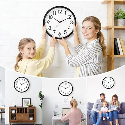 4 Pack Multi-Time Zone Clocks Silent Non Ticking Quartz Battery Operated | 12 Inch Black Modern Wall Clock Quiet for Classroom Clocks for Living Room Garage Office Home Bedroom Kitchen Bathroom - size: 12 Inch