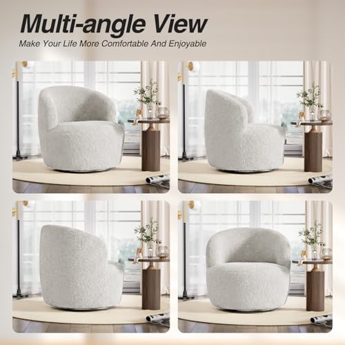 FiveWillowise Swivel Accent Chair, 360° Small Round Barrel Chairs, Modern Cozy Sherpa Padded Armchair for Living Room, Bedroom, Waiting Room, Office, Light Grey - color: Light Grey, size: 1 PC