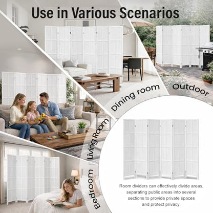 6 Panel Wood Room Divider and Folding Privacy Screen 67″, White | Solid Paulownia Wood Room Partition with 360° Hinges, Freestanding Wall Divider for Room Separation, Home, Bedroom, Office - color: 6 Panels White, size: 6 Panels