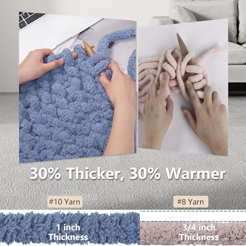 Cozyful Chunky Yarn for Hand Knitting - #10 Chunky Chenille Yarn, Jumbo Big Thick Chunky Yarns for Crocheting, Super Bulky Chunky Knit Blanket Yarns, 8 Skein (22 yds 8 oz Each Skein), Blue Gray - color: Blue Gray