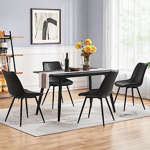 Yaheetech Dining Chairs Set of 2 Mid Century Modern Kitchen Chairs Black | Faux Leather Upholstered Dining Room Chairs with Metal Legs and Curved Backrest, Armless Side Chairs for Kitchen Living Room - color: Black, size: Set of 2