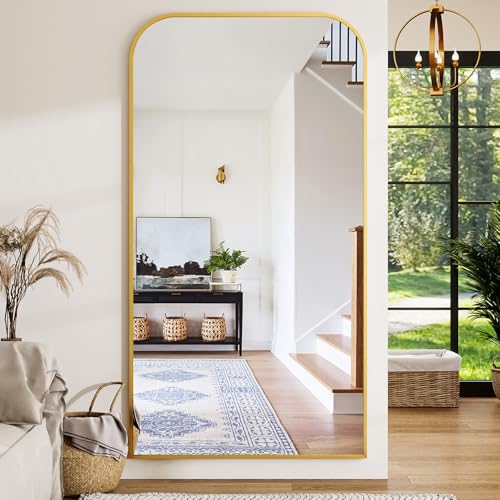 Oversized Full Length Mirror 86"x40" Arched Floor Standing Mirror | Large Full Body Mirrors with Stand - with Aluminum Frame for Bedroom Living Room, Gold - color: Gold, size: 86"L x 40"W