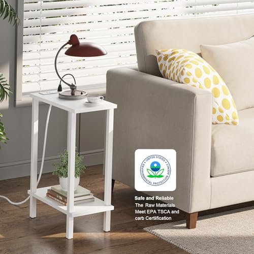 TUTOTAK Narrow Side Table, 2-Tier Small End Table with Charging Station | Skinny Sofa Table, Slim Nightstand, Easy Assembly for Living Room, Bedroom, White TB01BW060 - color: White, size: 2-tier