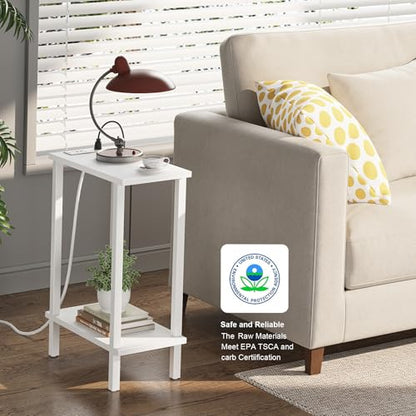 TUTOTAK Narrow Side Table, 2-Tier Small End Table with Charging Station | Skinny Sofa Table, Slim Nightstand, Easy Assembly for Living Room, Bedroom, White TB01BW060 - color: White, size: 2-tier