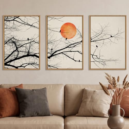 Celestdeco Large Vintage Tree Branch Framed Canvas Wall Art Set, Retro Tree Drawing Wall Decor, Nature Botanical Wall Painting, Neutral Landscape Art Print for Living Room, Bedroom, Office - 24"X36"X3 - color: Vintage Tree Sun Wall Art, size: 24"L x 36"W