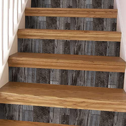 Yun-aeon Gray Wood Peel and Stick Wallpaper 17.3" X 120"Self Adhesive Wallpaper Backsplash Line Removable Wall Paper Bathroom Old Furniture Renovation Furniture - color: Natural Wood-Gray, size: 17.3" x 120"