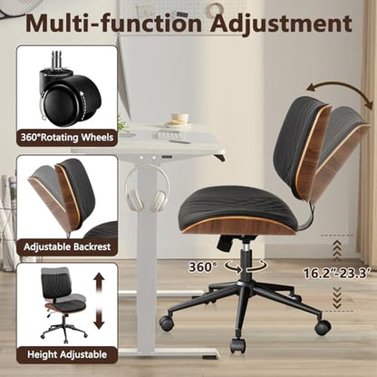 CLATINA Armless Home Office Chair, Desk Chair with Wheels, Adjustable Height Reading Chair, Leather Mid Back & Swivel Computer Chair, Modern Walnut Chairs with Back for Study Meeting Room(Black) 2Pack - color: Black Diamond-a, size: 2 Pack
