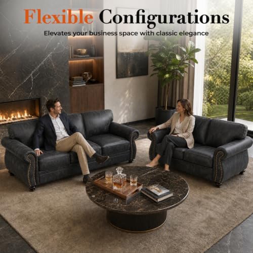 71" W Loveseat Sofa Couch, Faux Leather Fabric Sofas, Grey | Mid-Century Love Seat with Nailhead Trim, Upholstered Couch Set for Living Room Bedroom - color: Grey, size: S-2 seat