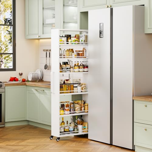 6-Tier Slim Rolling Storage Cart with Wheels, 8-Inch Deep Metal Utility Cart for Kitchen, Bathroom, Laundry, Craft Room – Narrow Design for Easy Organization and Mobility (White) - color: White