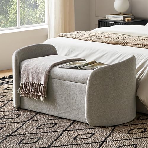 mopio Sophie 51" Ottoman Storage Bench, Entryway and Window Seating, End of Bed Curved Stool for King & Queen Bed, Storage Chest for Bedroom (Light Gray Fabric) - color: Light Gray Fabric, Curved