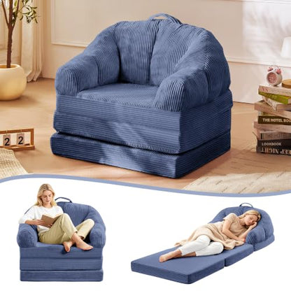 wanan Folding Sofa Bed, 3-in-1 Convertible Boneless Couch with Handle, Floor Lounger & Sleeper Chair for Adults, Comfy Folding Couch Single Sofa for Living Room Bedroom, Slate Blue - color: Slate Blue