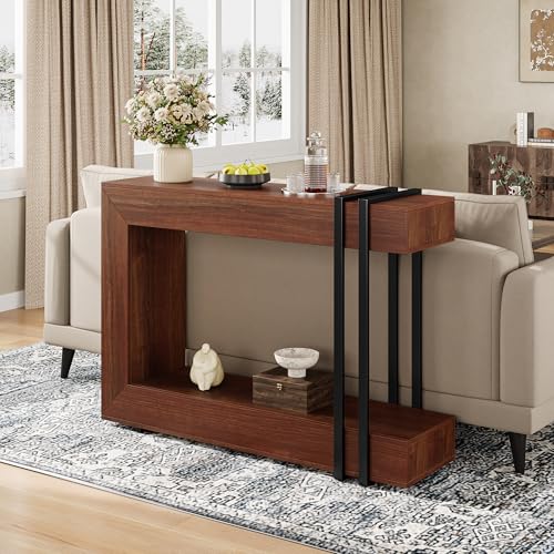 Einhomn 42.5" Console Table Behind Couch, 2-Tier Narrow Entryway Table with Storage, Wood Sofa Tables for Entrance/Hallway/Living Room/Foyer, Walnut Brown - color: Walnut Brown