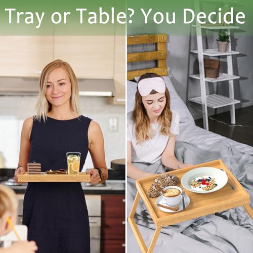 Bamboo Bed Tray Table with Folding Legs, Large, Bamboo | Large FSC-certified bamboo bed tray with folding legs, handles and raised edges for meals, laptops, reading and serving. - color: Bamboo, size: Large