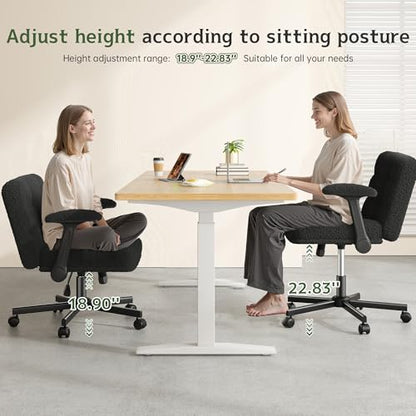 DurayLoly Criss Cross Office Chair with Flip-up Arm & Wheels | 360° Swivel,Plush Teddy Fabric Cross Legged Chair ,Adjustable Height for Home Office,Study, Gaming, Vanity,White - color: Black
