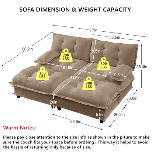 Deep Loveseat Couch with Ottomans,Modular Sectional 2 Seater Cloud Sofa with Ottoman,Tufted Chenille Double Chaise Sofas,Modern Lounger Couches for Living Room Small Spaces - color: Light Coffee, size: 2+2