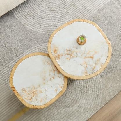 Nesting Coffee Table Set of 2 with Sintered Tabletop, Natural | 29.13" & 23.38" Modern Irregular Kitchen Table, Burl Wood Veneer, Sturdy MDF Pedestal Base for living Room, Easy Assembly - color: 29.13" & 23.38", Natural