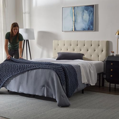 Lucid Mid-Rise Upholstered Headboard - Diamond Tufted - Padded Polyester - Adjustable Height from 34” to 46” - Easy Assembly - Bed Frame or Wall Mount - Sturdy - Pearl - King / Cal King Size - color: Pearl, size: King/Cal King