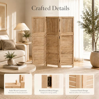 1 Pack 3 Panel Wood Short Room Divider Folding Screen Light Brown | Freestanding Modular Louvered Partition Screen For Bedroom Home Office Apartment Privacy - color: Lightbrown