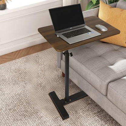 C-Shape Rolling TV Tray, Adj Ht 360° Swivel, 40×60cm Walnut | Height adjustable & 360° swivel, rolling wheels, walnut finish, fits living/bed/office corners. - color: Walnut