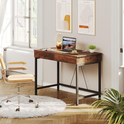 Mexin Small Desk with 2 Wooden Drawers, 40 Inch Home Office Writing Desk, Vanity Desk with Storage, Computer Desk for Bedroom Small Spaces, Table for Office, Kids Study, Makeup, Rustic Brown - color: Rustic Brown