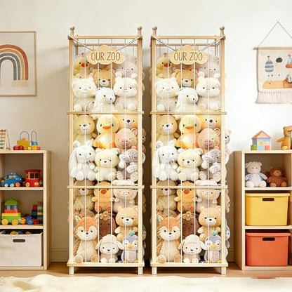 Stuffed Animal Storage,Large Wooden Toy Organizer,Anti-Tip Design,Easy Assembly - size: 53.9*15.7*15.7 IN*2