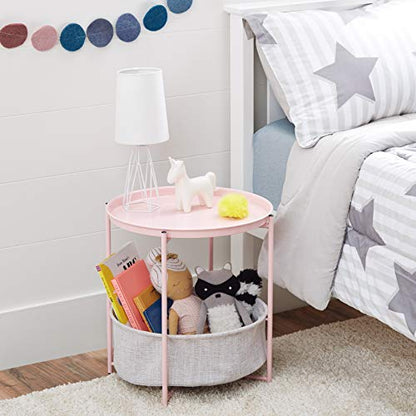 Amazon Basics Round End Table with Storage Bin, Easy Assembly, Bedroom Accent Table, 17.7" D x 17.7" W x 18.9" H, Dusty Pink | Side Table - color: Dusty Pink
