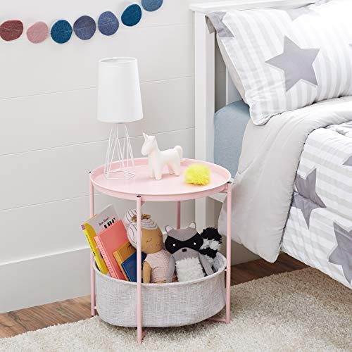 Amazon Basics Round End Table with Storage Bin, Easy Assembly, Bedroom Accent Table, 17.7" D x 17.7" W x 18.9" H, Dusty Pink | Side Table - color: Dusty Pink