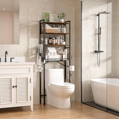 Over-The-Toilet Storage Rack, 4-Tier Bathroom Organizer Shelf Over Toilet with Adjustable Shelf and Basket, Freestanding Space Saver Bathroom Shelves Above Toilet for Room(Brown) - color: Brown