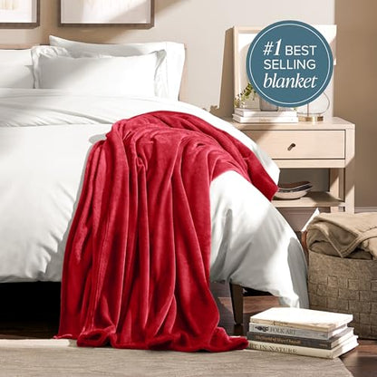 Bare Home Fleece Blanket Luxury Microplush (Full/Queen, Red) | Ultra-Soft Lightweight Blanket for Bed, Sofa, and Couch, Cozy & Warm Blanket - color: 25 - Red, size: Full/Queen