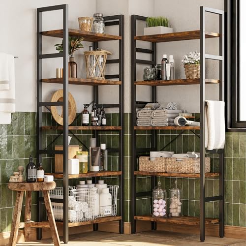 70x70 Triple 5 Tier Book Shelf, Large Wooden Bookcase with 17 Open Display Shelf, Modern Tree Bookshelf Metal Frame Tall Book Case Furniture for Living Room Bedroom Home Office Rustic Brown - color: Brown, size: 5 tier