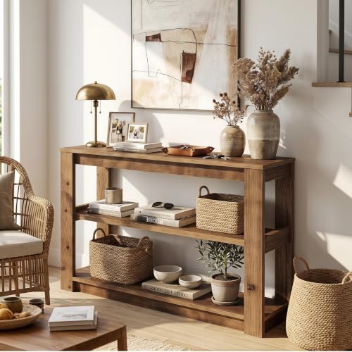 41.34" Solid Wood Console Table, Narrow Entryway Table with 3-Tier Shelves | Farmhouse Sofa Table with Storage; Versatile Accent Table for Living Room, Hallway, Foyer; Space-Saving 11.81" Depth