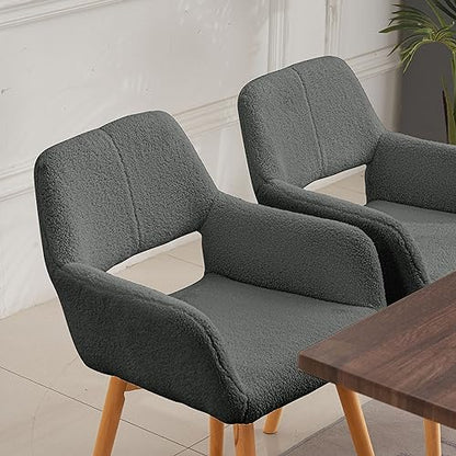 Mid Century Modern Dining Chairs Set of 2 & 4 & 6 Comfy Accent Chair Upholstered Kitchen Dining Living Room Chairs for Bedrooms Waiting Room Home Arm Desk Chair No Wheels (Wool Dark Gray, 2) - color: Wool Dark Gray