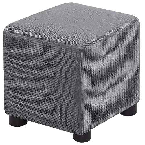 Ottoman Cover Square Folding Storage Ottoman Slipcovers Jacquard Stretch Cube Footrest Foot Stool Covers Protector with Elastic Band (Small,Dark Gray) - color: Dark Gray, size: S- Length&Width:13-18"/Height:15-18"