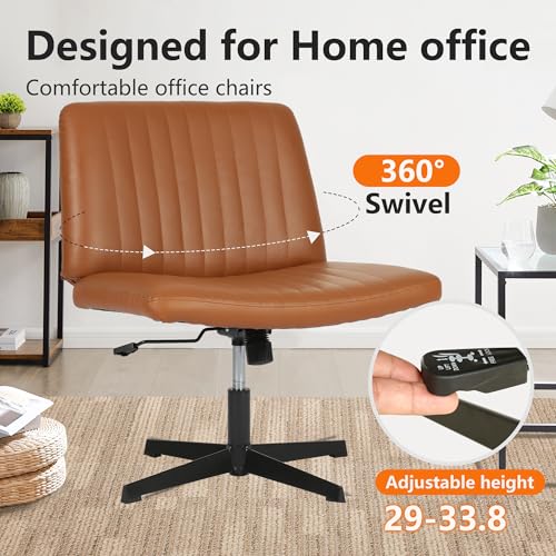 FDW | Criss Cross Chair Without Wheels | Brown | Armless Desk Chair | With Wide Seat, 360 Swivel, Height Adjustable & Stable Metal Base | for Office, Home Office, Vanity Seating | Pack of 1 - color: Brown, style: Without Wheels