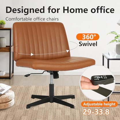 FDW | Criss Cross Chair Without Wheels | Brown | Armless Desk Chair | With Wide Seat, 360 Swivel, Height Adjustable & Stable Metal Base | for Office, Home Office, Vanity Seating | Pack of 1 - color: Brown, style: Without Wheels
