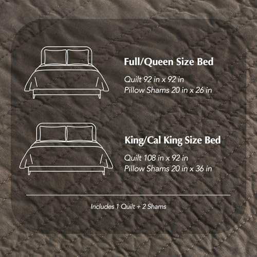EVERGRACEHOME 100% Cotton Modern Lines Quilt Set Queen Size, Mushroom Brown | Pre-Washed Soft Cotton, Striped Coverlet Bedspread, 3 Piece Lightweight Bedding Set for All Season, with 2 Pillow Shams - color: Mushroom Brown, size: Full/Queen (92" X 92")