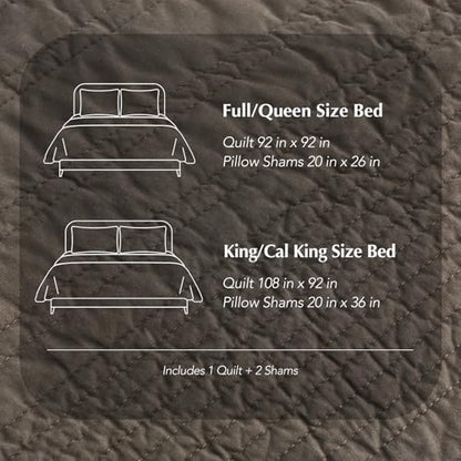 EVERGRACEHOME 100% Cotton Modern Lines Quilt Set King Size, Mushroom Brown | Pre-Washed Soft Cotton, Striped Coverlet Bedspread, 3 Piece Lightweight Bedding Set for All Season, with 2 Pillow Shams - color: Mushroom Brown, size: King (108" X 92")