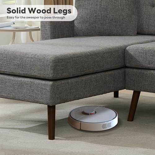 Tbfit L Shaped Couch Sofa, 80" W Mid-Century Modern Sectional Couches, 3 Seater Sofas with Wide Chaise Lounge, Button Tufted Upholstered Sectional Sofa for Living Room, Bedroom, Gray - color: Grey, size: 80" L-shape
