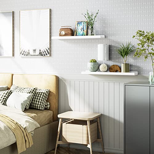 Love-KANKEI 24" Long White Floating Shelves with Lip,Solid Wood,Set of 2 | Easy to Install,Protective Ledge,18 Lbs/shelf,For Bedroom Living Room Bathroom Kitchen Office,Nursery Display,Wall Decor - color: White, size: 24 inch