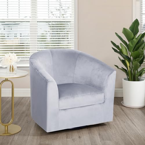 Naomi Home Ariana Swivel Accent Chair – Modern Barrel Accent Armchair with 360 Degree Swivel, Wide Seat, Thick Cushioning, Wooden Legs & Enhanced Back Support for Living Room - color: Grey, style: Modern