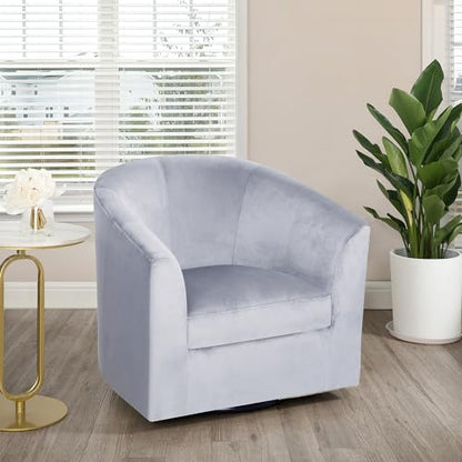 Naomi Home Ariana Swivel Accent Chair – Modern Barrel Accent Armchair with 360 Degree Swivel, Wide Seat, Thick Cushioning, Wooden Legs & Enhanced Back Support for Living Room - color: Grey, style: Modern