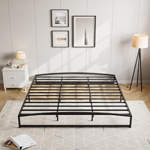 IDEALHOUSE Low Bed Frame, 6 in King Size Metal Platform Bed Frame, Black | Arch Design, Heavy Duty Bed Frame, Strong Bearing Capacity, No Box Spring Needed, - color: 6 Inch Black, size: King