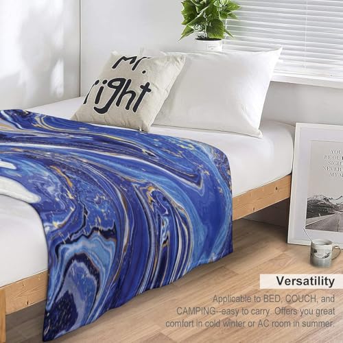 Marble Throw Blanket Blue Abstract Gold Powder Pattern Soft Lightweight Warm Plush Blankets for Sofa Bedroom 30"x40" - color: Marble-1, size: 30"x40"