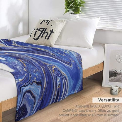 Marble Throw Blanket Blue Abstract Gold Powder Pattern Soft Lightweight Warm Plush Blankets for Sofa Bedroom 30"x40" - color: Marble-1, size: 30"x40"
