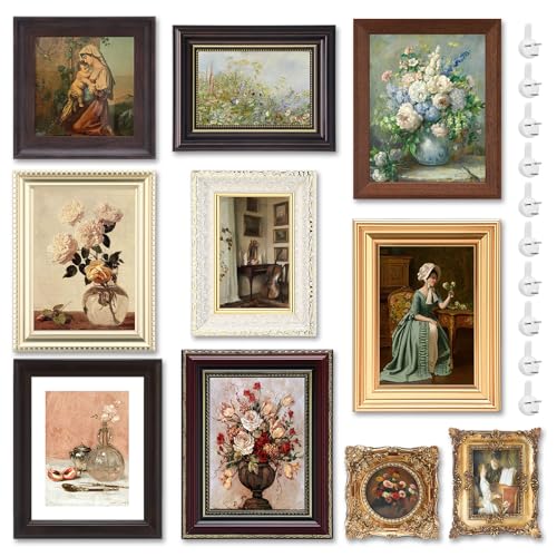 Qunclay 10 Pack Vintage Picture Frames for Wall or Tabletop Display 8x10, 5x7, 4x6 Ornate French Country Farmhouse Antique Gallery Wall Decor for Bedroom Living Room, No Photos Included(Simple Style) - style: Simple Style