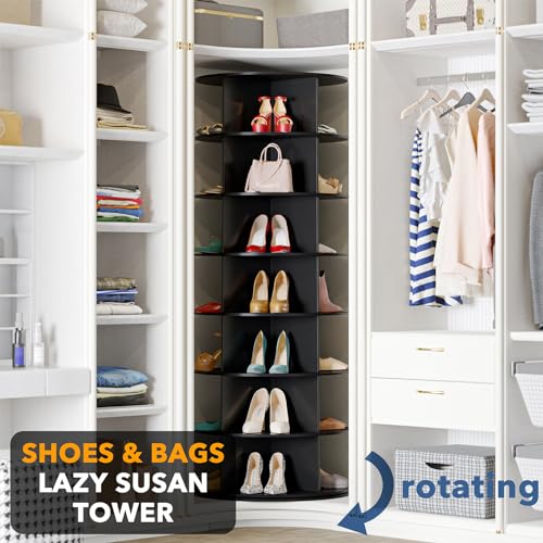 SpaceAid Black 7-Tier Spinning Rotating Shoe Rack Organizer, Shoe Display Tower Lazy Susan, Revolving Shoes Rack StorageOrganization, 360 Vertical Bags Holder Rotate Organizer - size: 7 Tier, 63" H