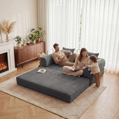 53.15" Boneless Couch,4-in-1 Futon Sofa Bed Modular Loveseat Sleeper Folding Compressed Couch with Pillows,No Assembly Required Convertible Sofa Bed for Living Room Bedroom Guest Room,Grey - color: Grey, size: 53.15" Loveseat Sofa