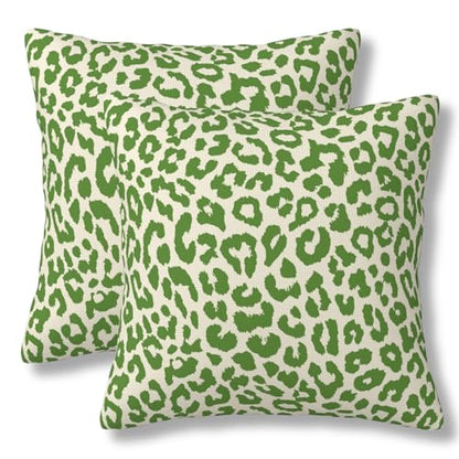 Lime Green Leopard Print Throw Pillow Covers Cheetah Animal Pattern Pillow Cover 18x18 Inch Set of 2 Animal Leopard Green Spots Pillowcase Square Cushion Cases for Couch Bed Sofa - color: Green Beige, size: 18" x 18" (Pack of 2)