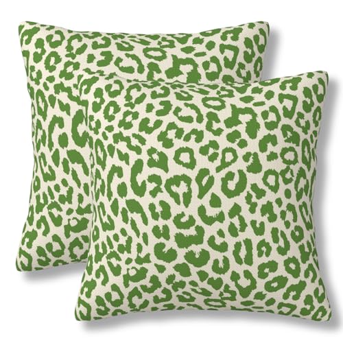 Lime Green Leopard Print Throw Pillow Covers Cheetah Animal Pattern Pillow Cover 18x18 Inch Set of 2 Animal Leopard Green Spots Pillowcase Square Cushion Cases for Couch Bed Sofa - color: Green Beige, size: 18" x 18" (Pack of 2)